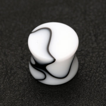 Detail View 1 of A Pair of Marble Swirl Acrylic Double Flared Ear Gauge Plug-White